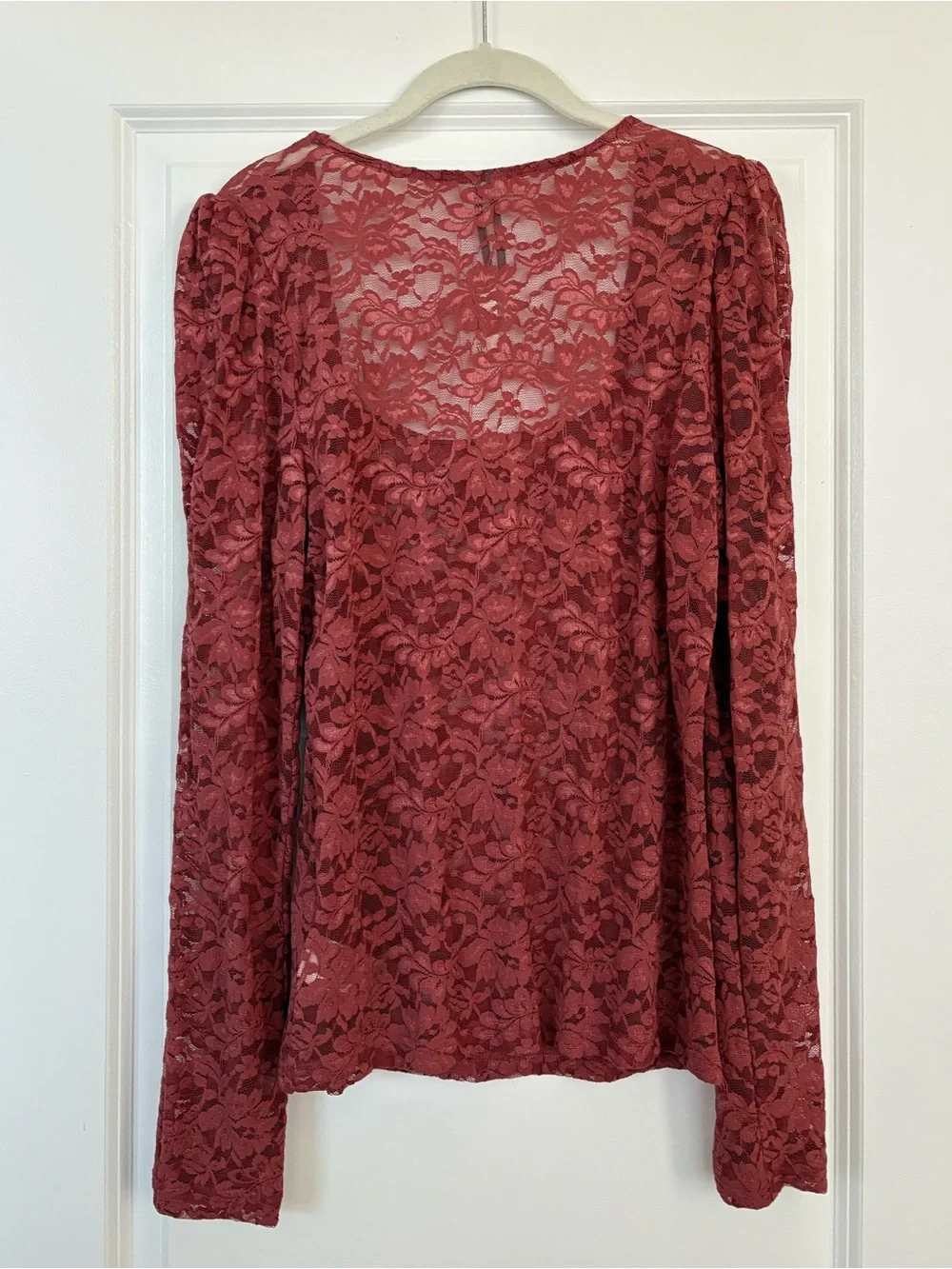 NWT Anthropologie Puff-Sleeve Sheer Lace Long Sleeve Top Size XL